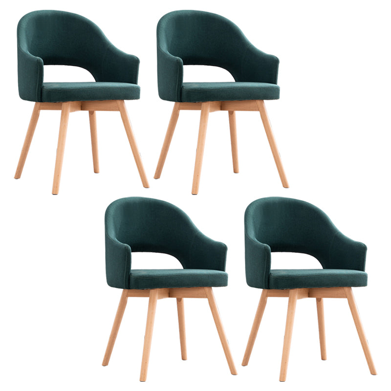 Modern Linen Dining Chair Open Back Dining Side Furniture with Wood Legs in Matte Finish