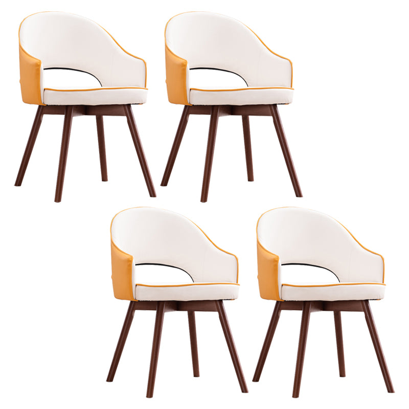 Modern Linen Dining Chair Open Back Dining Side Furniture with Wood Legs in Matte Finish