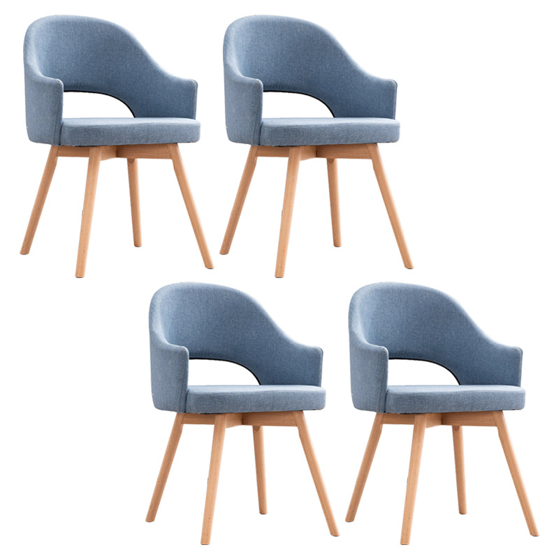 Modern Linen Dining Chair Open Back Dining Side Furniture with Wood Legs in Matte Finish