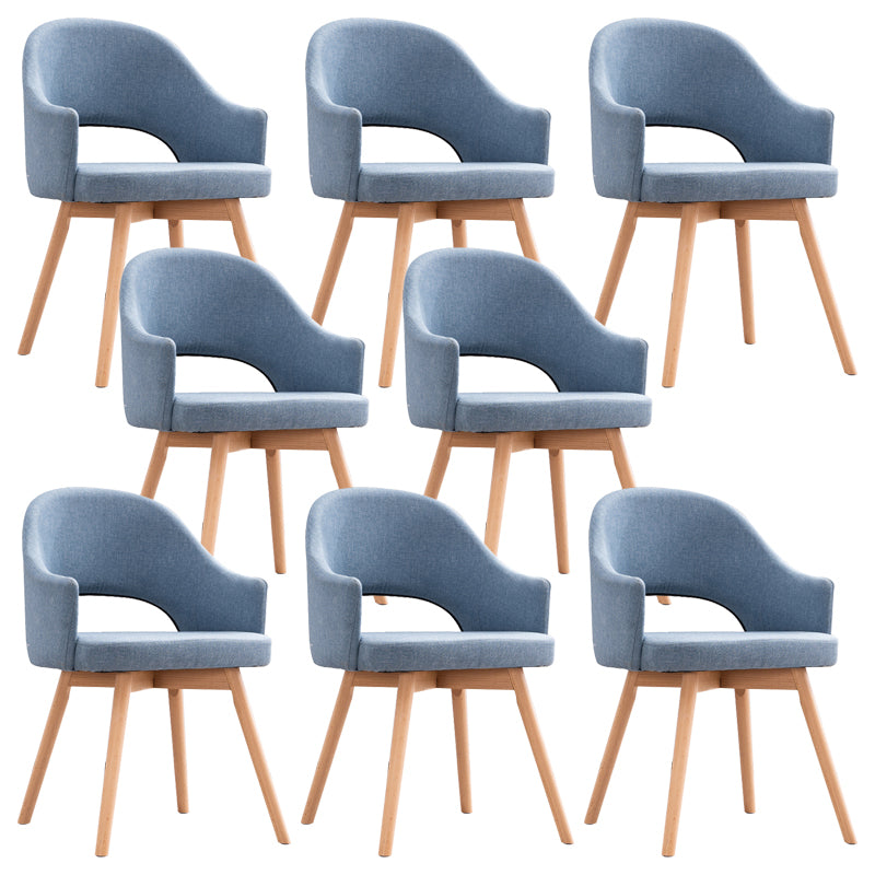Modern Linen Dining Chair Open Back Dining Side Furniture with Wood Legs in Matte Finish