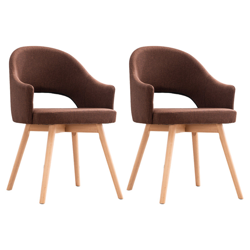 Modern Linen Dining Chair Open Back Dining Side Furniture with Wood Legs in Matte Finish