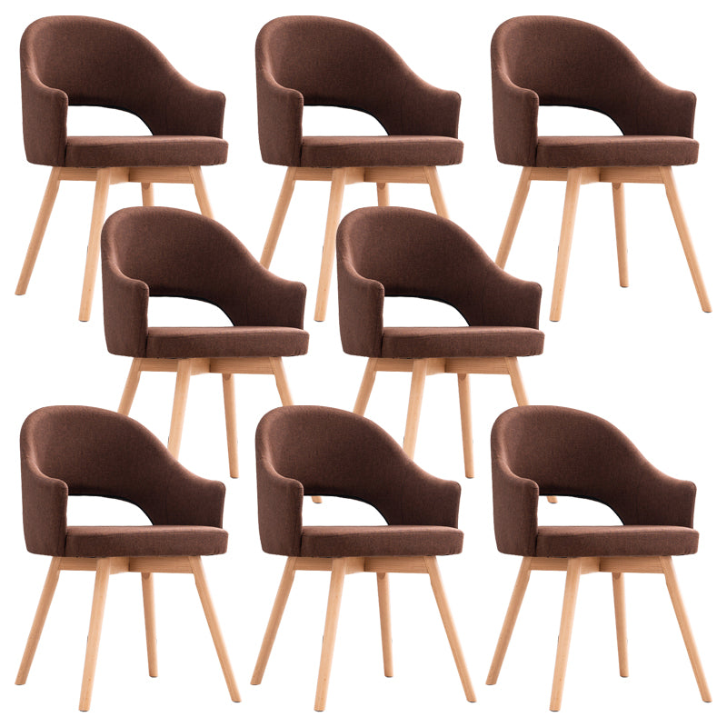 Modern Linen Dining Chair Open Back Dining Side Furniture with Wood Legs in Matte Finish