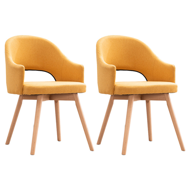 Modern Linen Dining Chair Open Back Dining Side Furniture with Wood Legs in Matte Finish