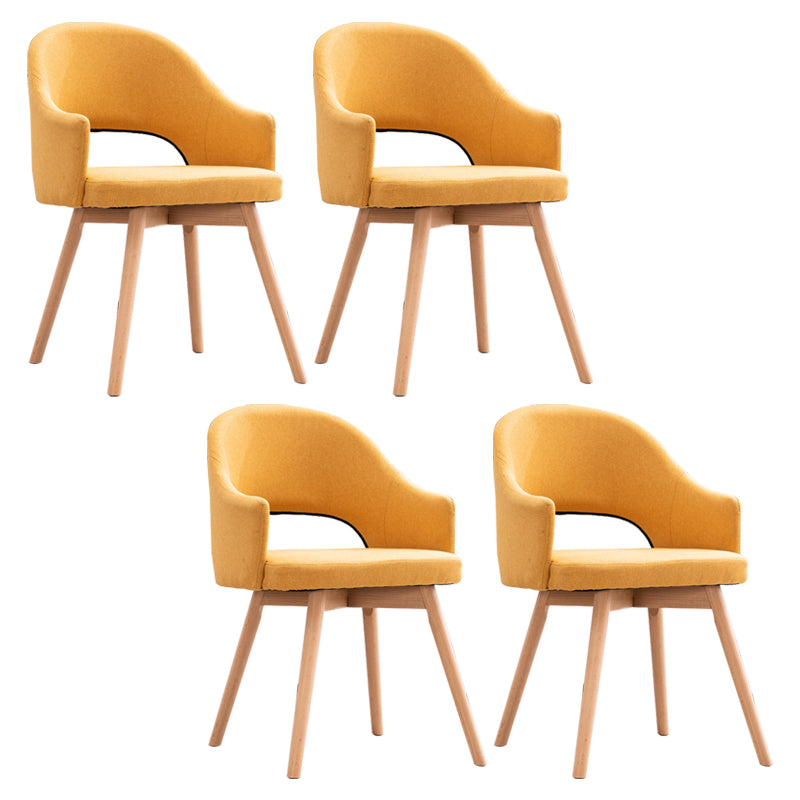 Modern Linen Dining Chair Open Back Dining Side Furniture with Wood Legs in Matte Finish