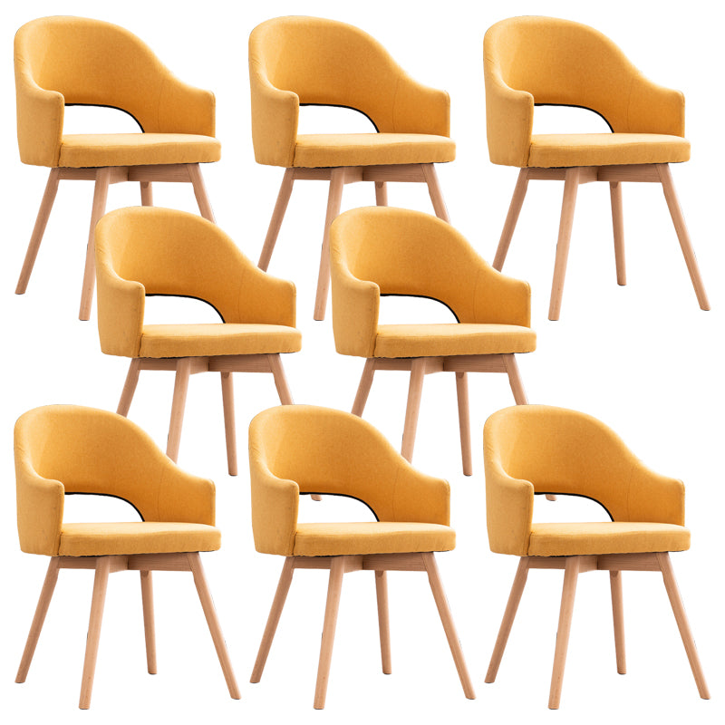 Modern Linen Dining Chair Open Back Dining Side Furniture with Wood Legs in Matte Finish