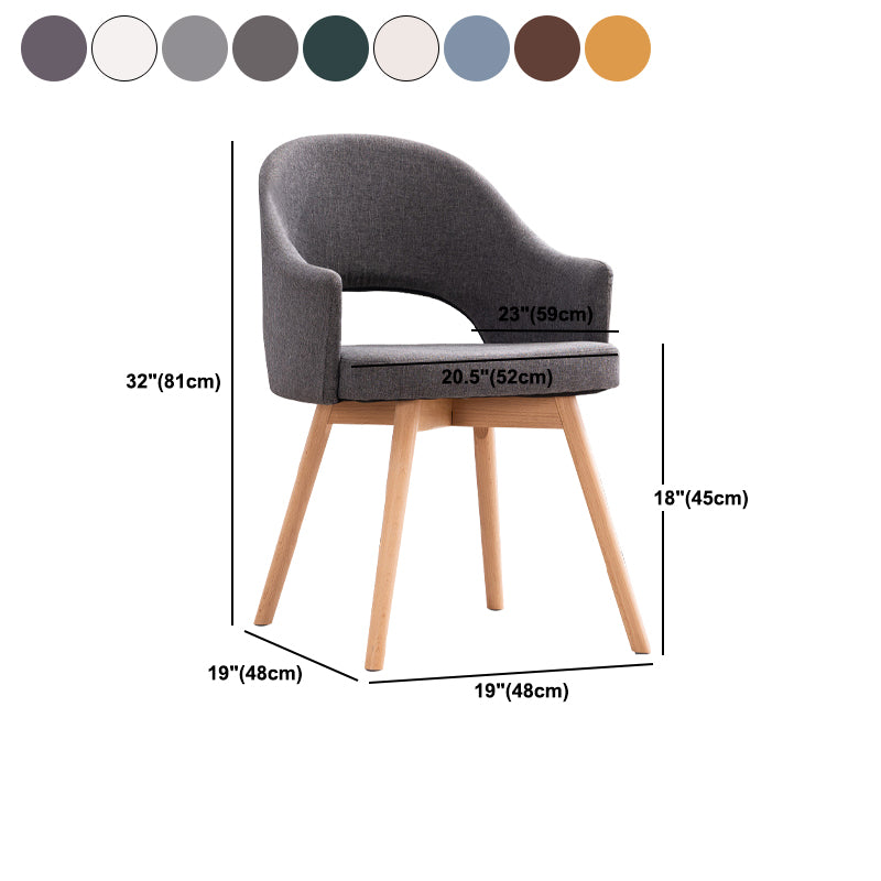 Modern Linen Dining Chair Open Back Dining Side Furniture with Wood Legs in Matte Finish