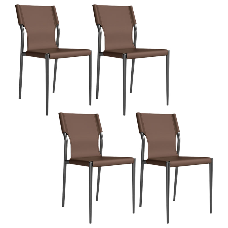 Leather Dining Chair Industrial Dining Side Chair with Black Legs