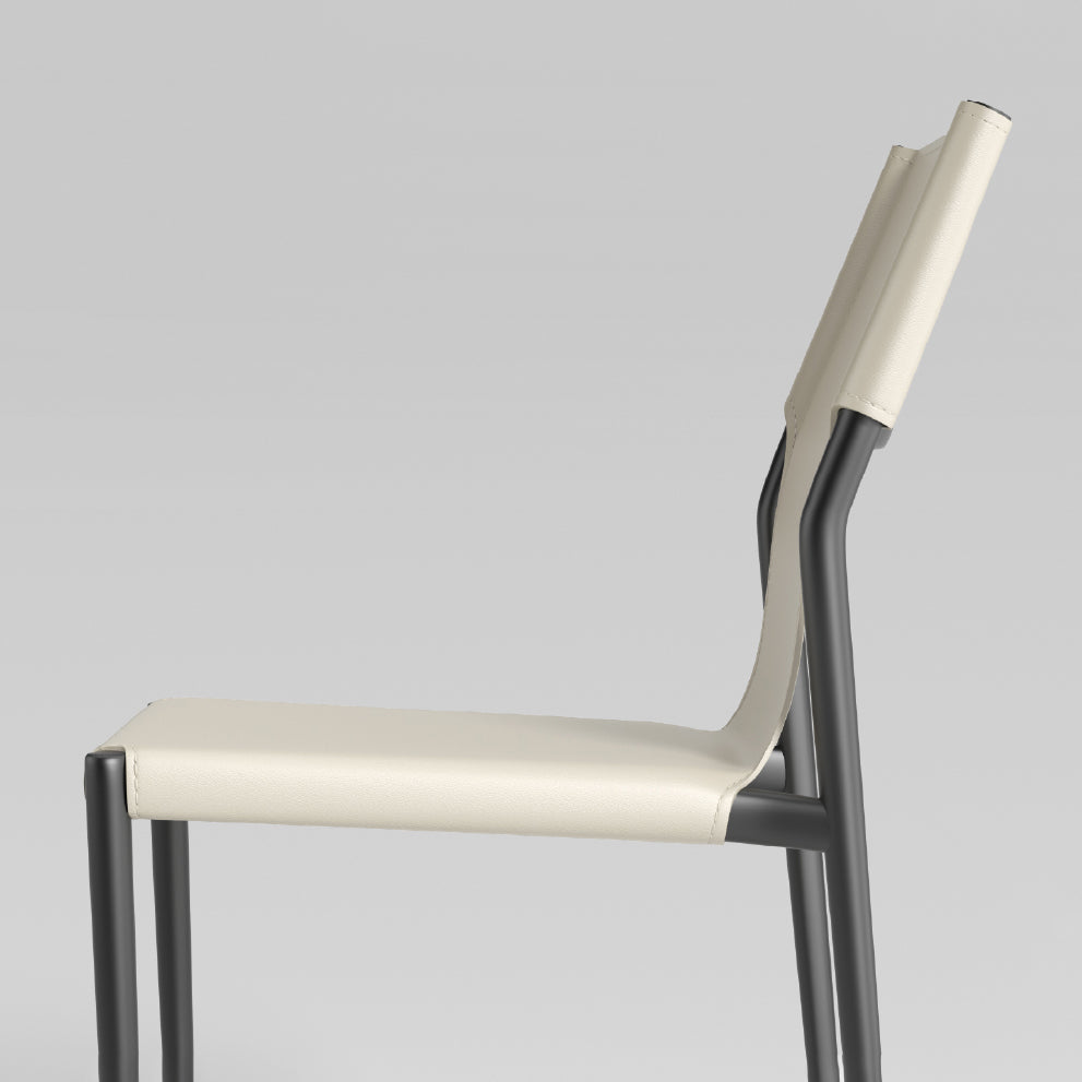 Leather Dining Chair Industrial Dining Side Chair with Black Legs