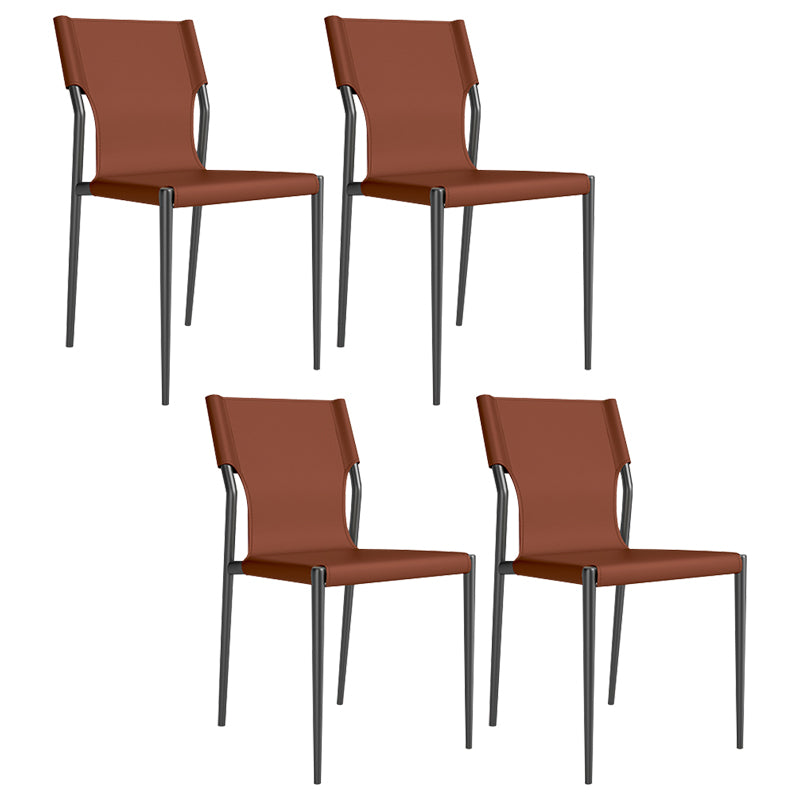 Leather Dining Chair Industrial Dining Side Chair with Black Legs