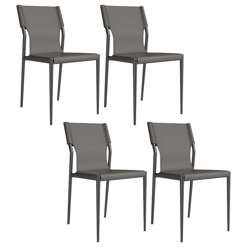 Leather Dining Chair Industrial Dining Side Chair with Black Legs