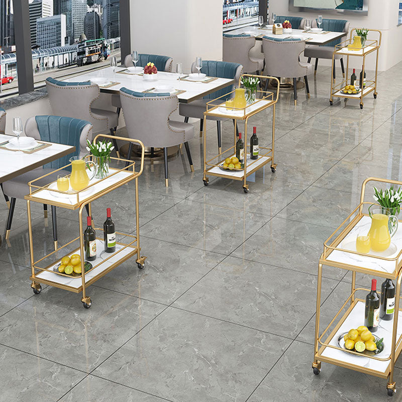 33.86"H Rolling Modern Prep Table Metal Rectangular Prep Table for Dining Room