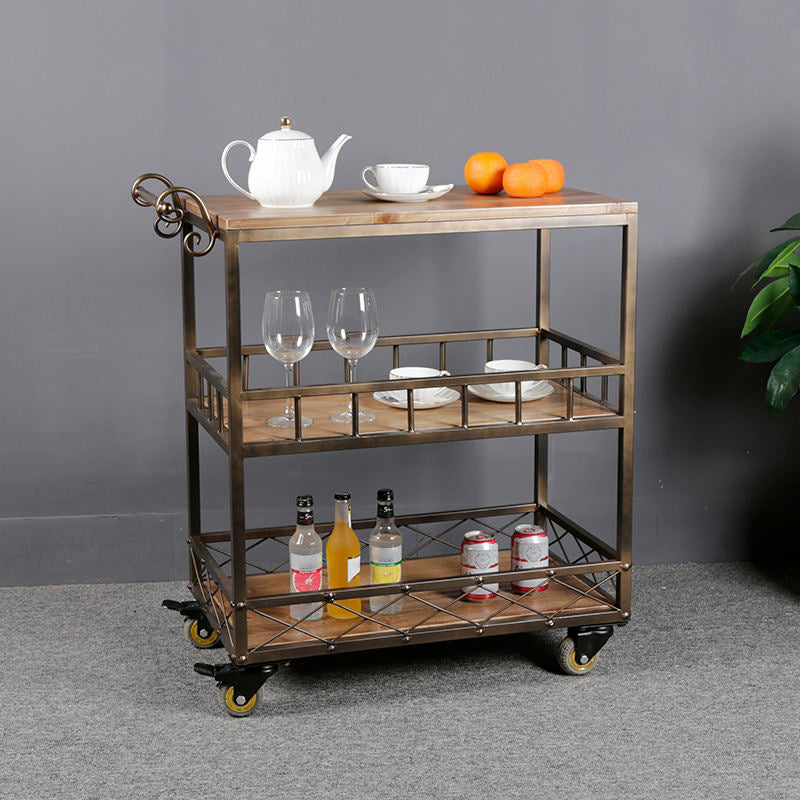 Rolling Industrial Kitchen Trolley Wooden Kitchen Trolley for Dining Room