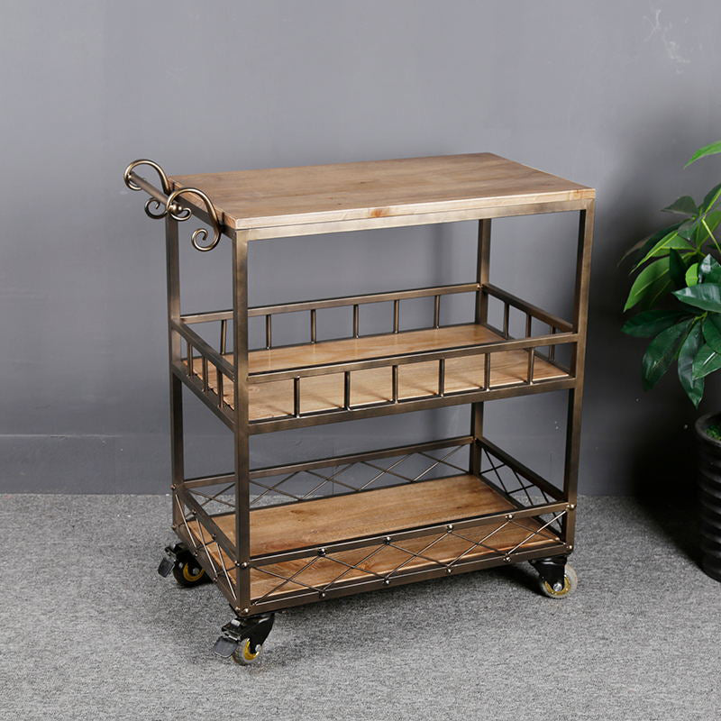 Rolling Industrial Kitchen Trolley Wooden Kitchen Trolley for Dining Room