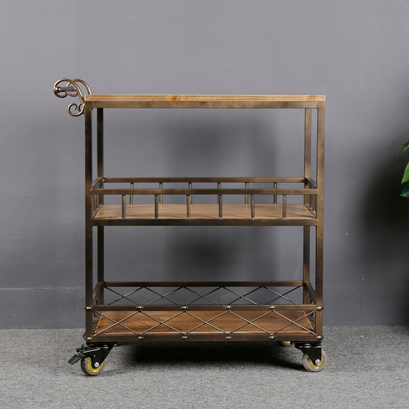 Rolling Industrial Kitchen Trolley Wooden Kitchen Trolley for Dining Room