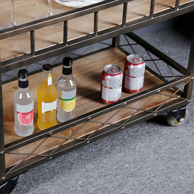 Rolling Industrial Kitchen Trolley Wooden Kitchen Trolley for Dining Room