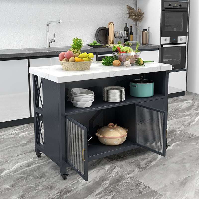 33.46" High Rolling Industrial Kitchen Island Stone Kitchen Island Table