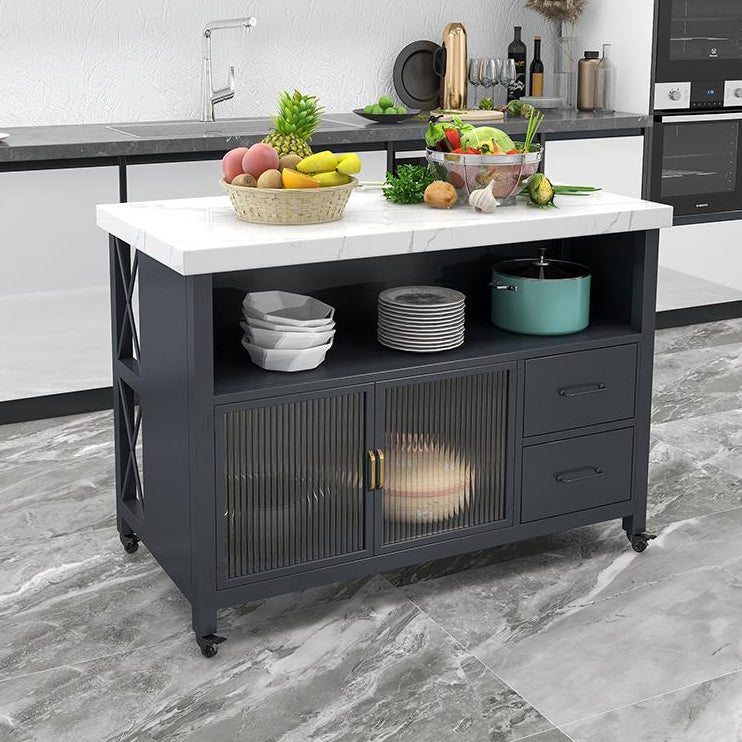 33.46" High Rolling Industrial Kitchen Island Stone Kitchen Island Table