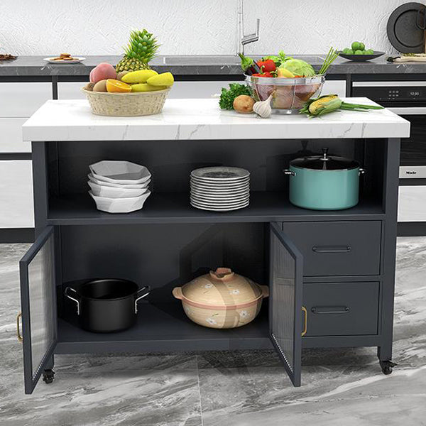 33.46" High Rolling Industrial Kitchen Island Stone Kitchen Island Table