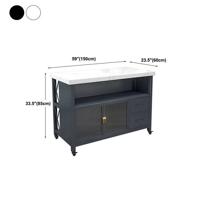 33.46" High Rolling Industrial Kitchen Island Stone Kitchen Island Table