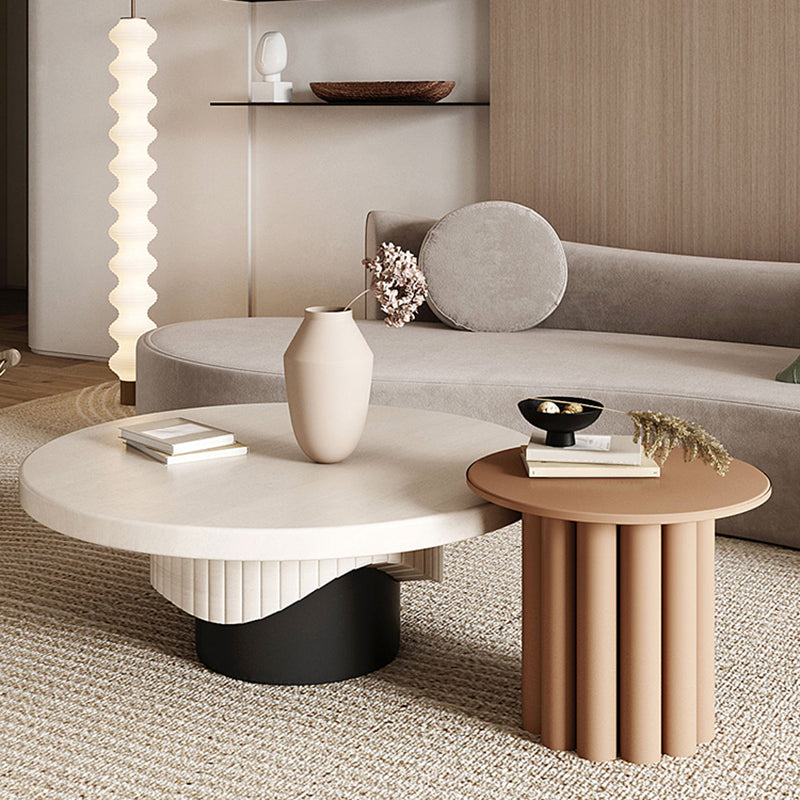 Nordic Wood Pedestal Coffee Table Macaroon Round Nesting Coffee Table