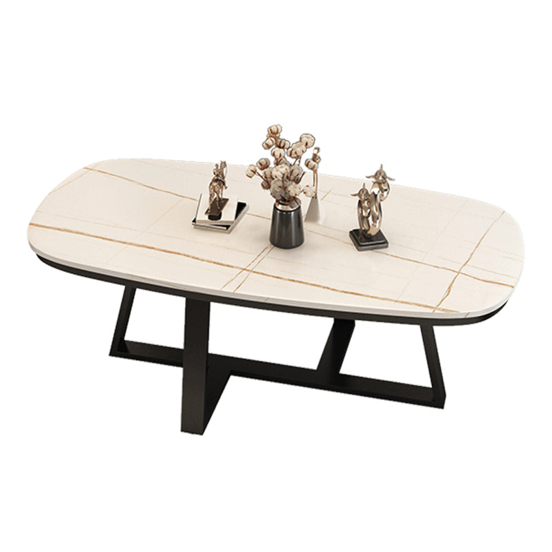 Stone Top Cross Legs Coffee Table 1 Single Oval Cocktail Table