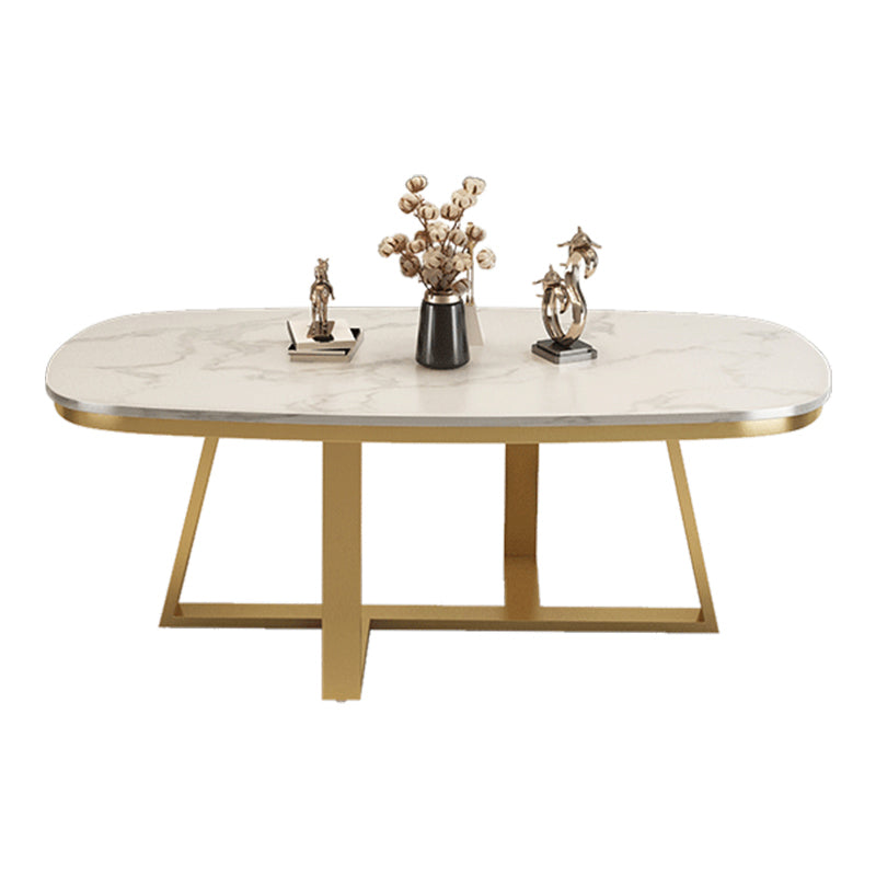 Stone Top Cross Legs Coffee Table 1 Single Oval Cocktail Table