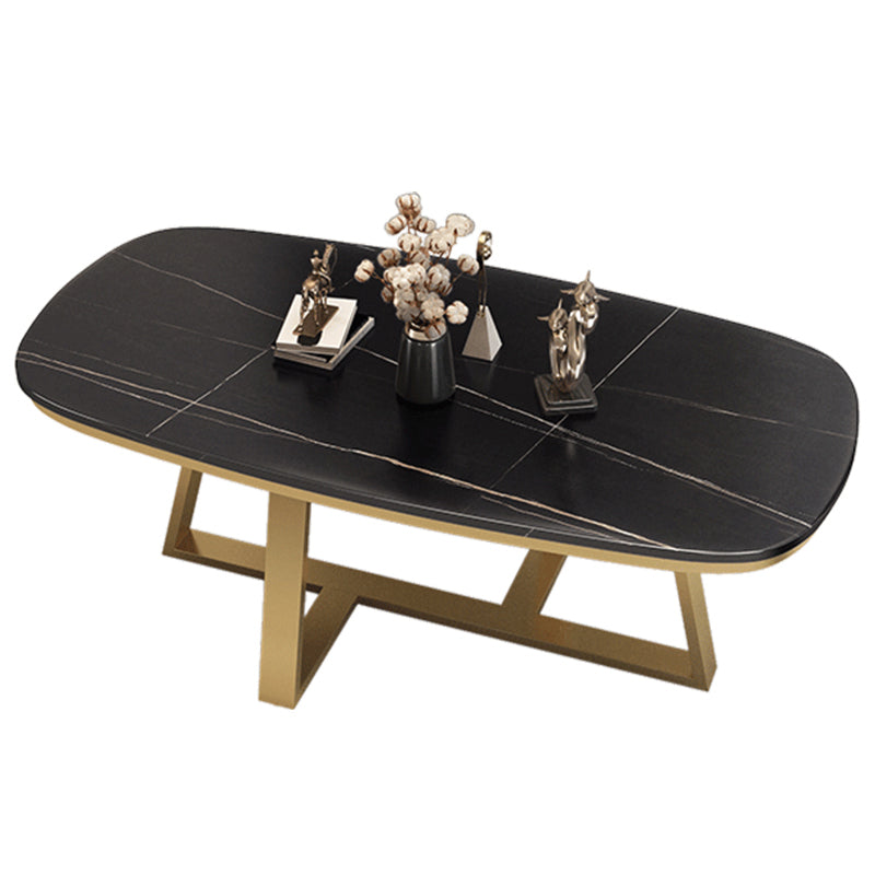 Stone Top Cross Legs Coffee Table 1 Single Oval Cocktail Table