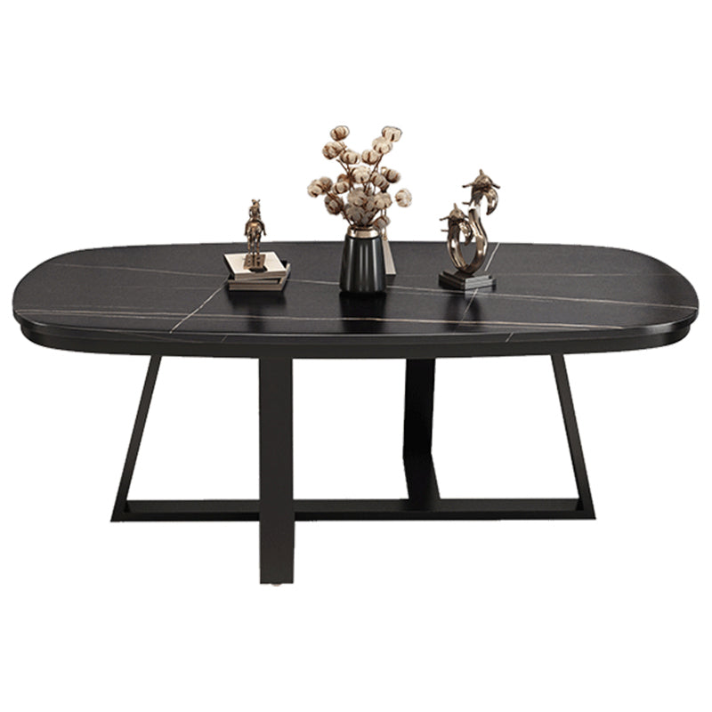 Stone Top Cross Legs Coffee Table 1 Single Oval Cocktail Table