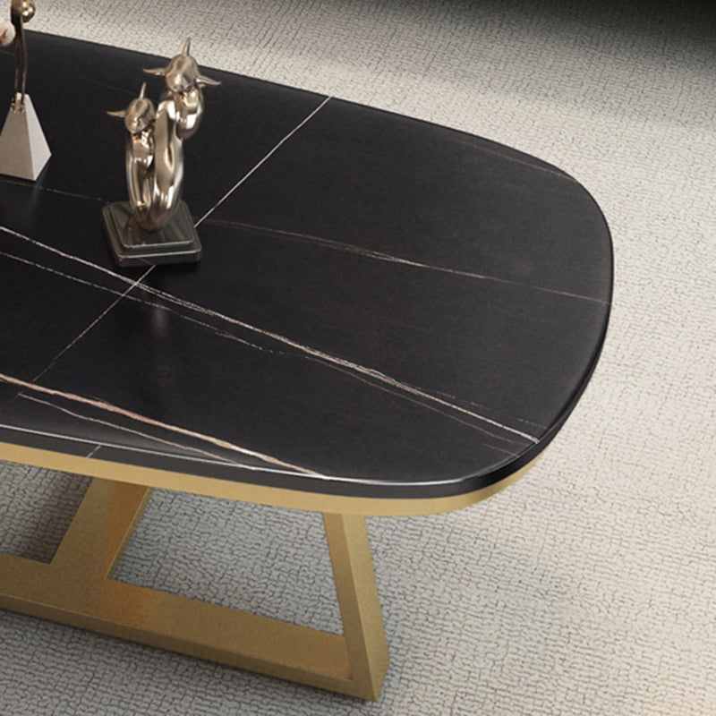 Stone Top Cross Legs Coffee Table 1 Single Oval Cocktail Table