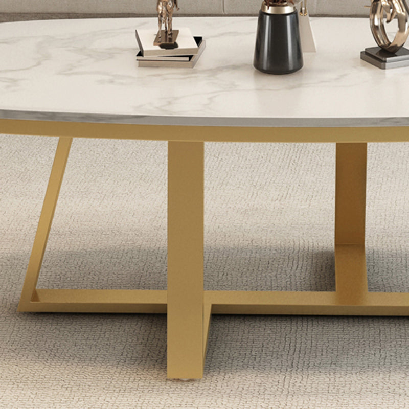 Stone Top Cross Legs Coffee Table 1 Single Oval Cocktail Table