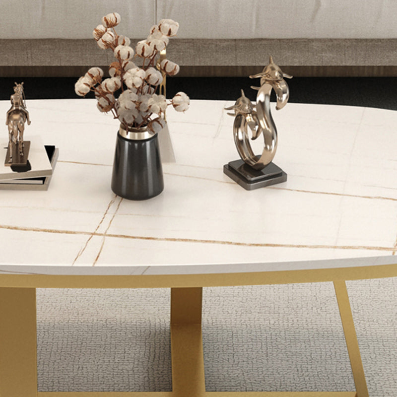 Stone Top Cross Legs Coffee Table 1 Single Oval Cocktail Table