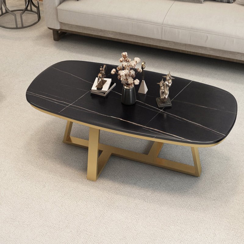Stone Top Cross Legs Coffee Table 1 Single Oval Cocktail Table