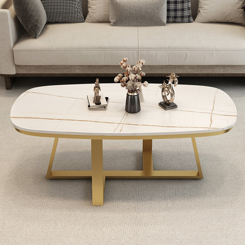 Stone Top Cross Legs Coffee Table 1 Single Oval Cocktail Table