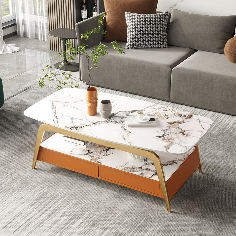 Glam Rectangle Cocktail Table Glass/Slate Top 4 Legs Coffee Table