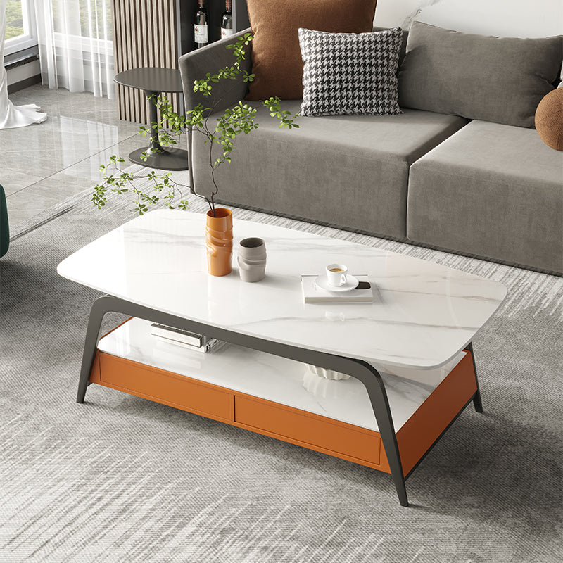 Glam Rectangle Cocktail Table Glass/Slate Top 4 Legs Coffee Table