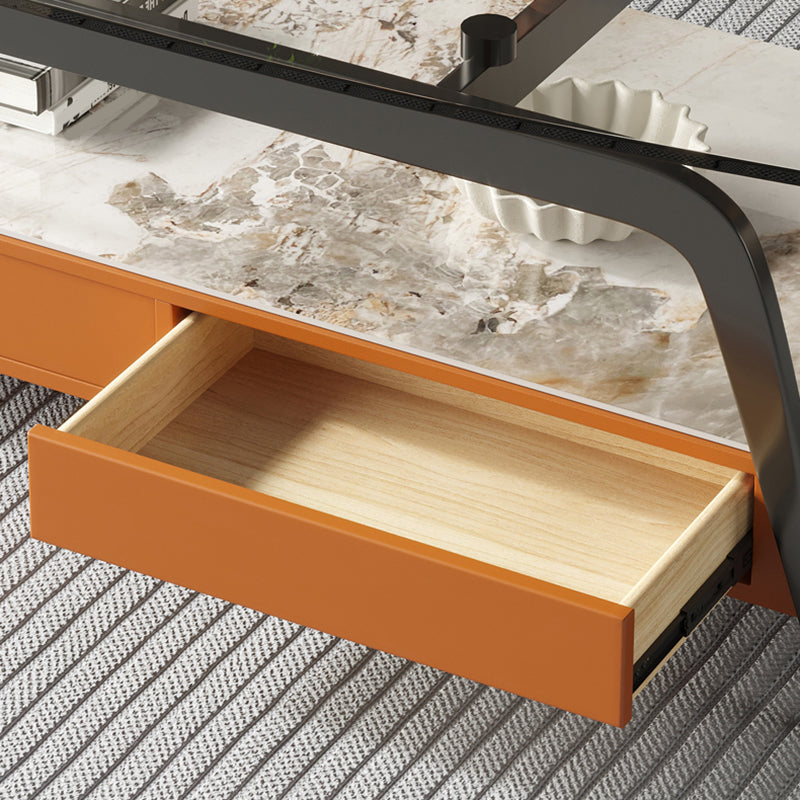 Glam Rectangle Cocktail Table Glass/Slate Top 4 Legs Coffee Table