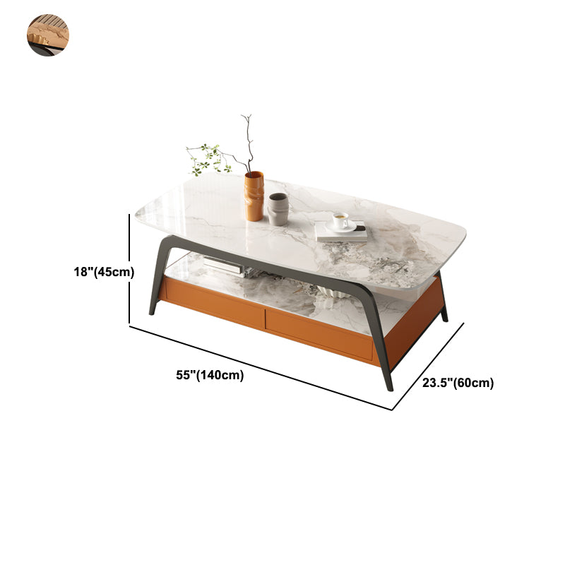 Glam Rectangle Cocktail Table Glass/Slate Top 4 Legs Coffee Table