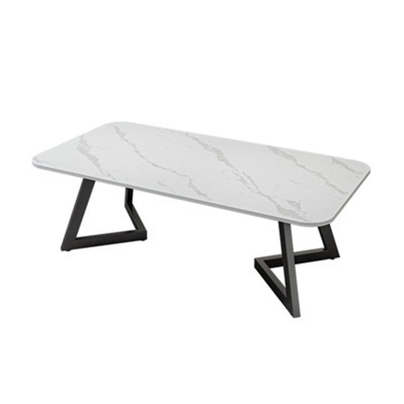 Geometric Stone Top Coffee Table in White of 17.7"/19.7" High