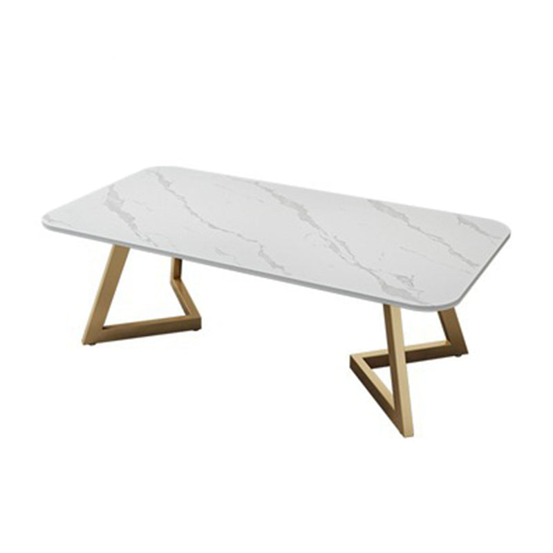 Geometric Stone Top Coffee Table in White of 17.7"/19.7" High