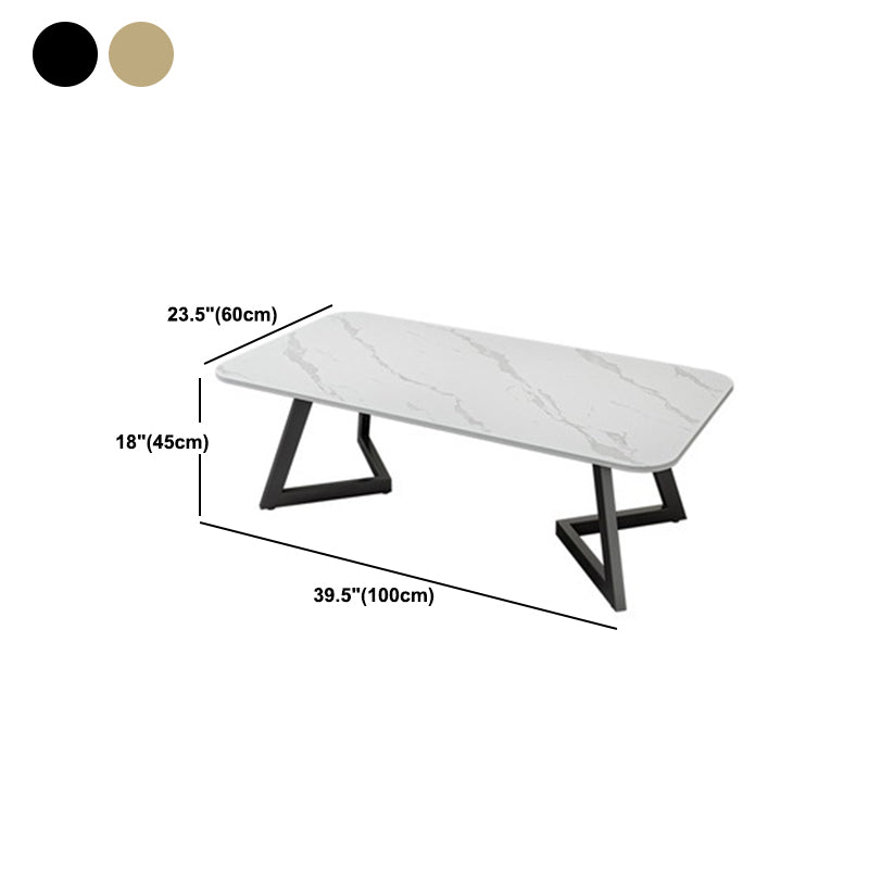 Geometric Stone Top Coffee Table in White of 17.7"/19.7" High