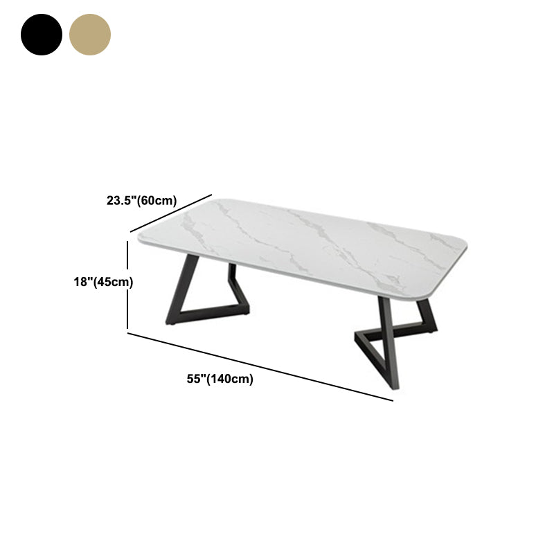 Geometric Stone Top Coffee Table in White of 17.7"/19.7" High