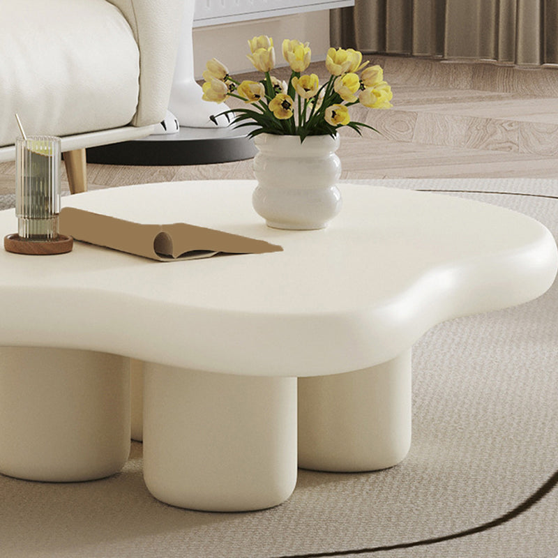 Nordic Wooden 4 Legs Coffee Table, Wooden Cloud Cocktail Table in White/Black/Beige