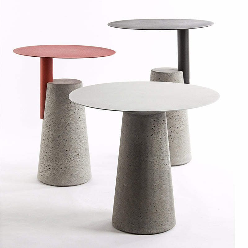 Round 1 Single Coffee Table Metal Cocktail Table with Cement Pedestal