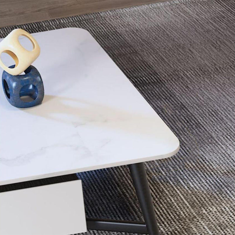 Modern Style Rock Slate Top White Gold/white/black Gold Metal Leg Coffee Table