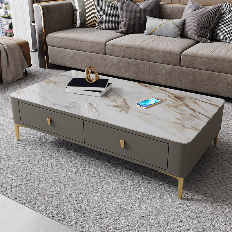 47.2" W x 25.6" D x 16.14" H Stone Coffee Table 4 Legs Cocktail Table