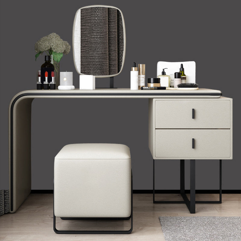 Vanity Mirrored Faux Leather Makeup Dressing Table Stool Set, 28.74"