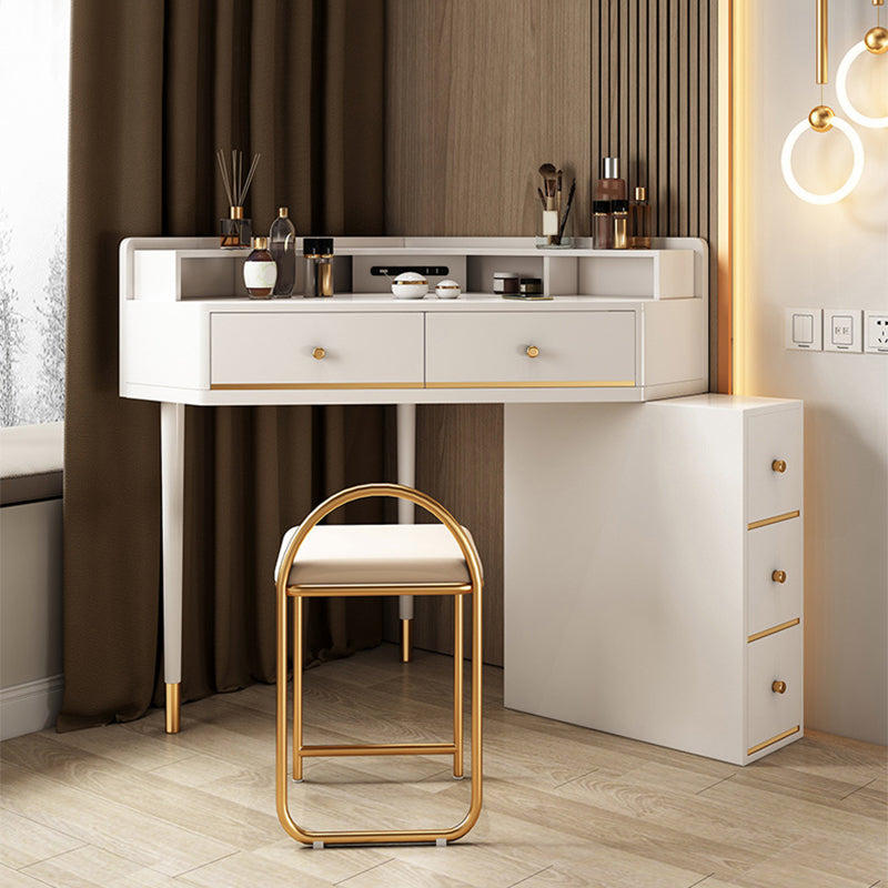 Modern 2-Drawers Makeup Dressing Table in White, 33.85" Tall