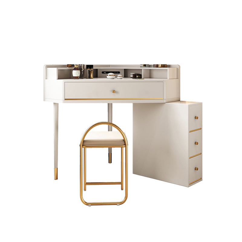 Modern 2-Drawers Makeup Dressing Table in White, 33.85" Tall