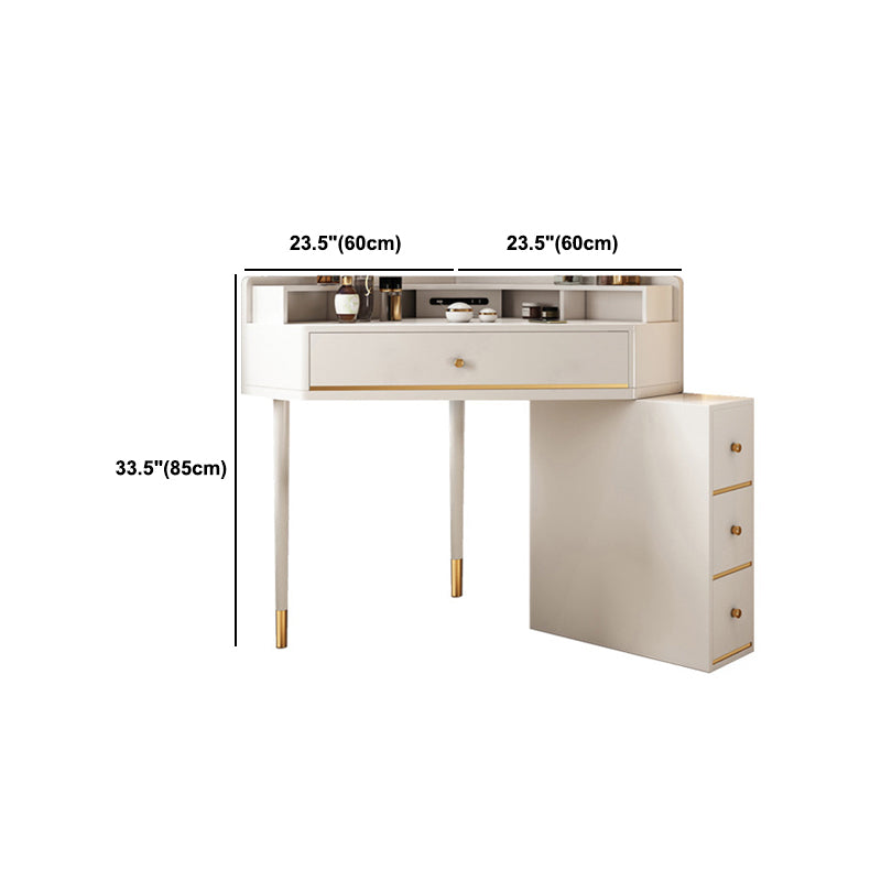 Modern 2-Drawers Makeup Dressing Table in White, 33.85" Tall