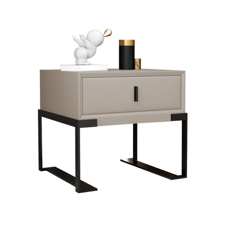 Leather Sled Nightstand 20" Tall Leather Night Table with 1 Drawer